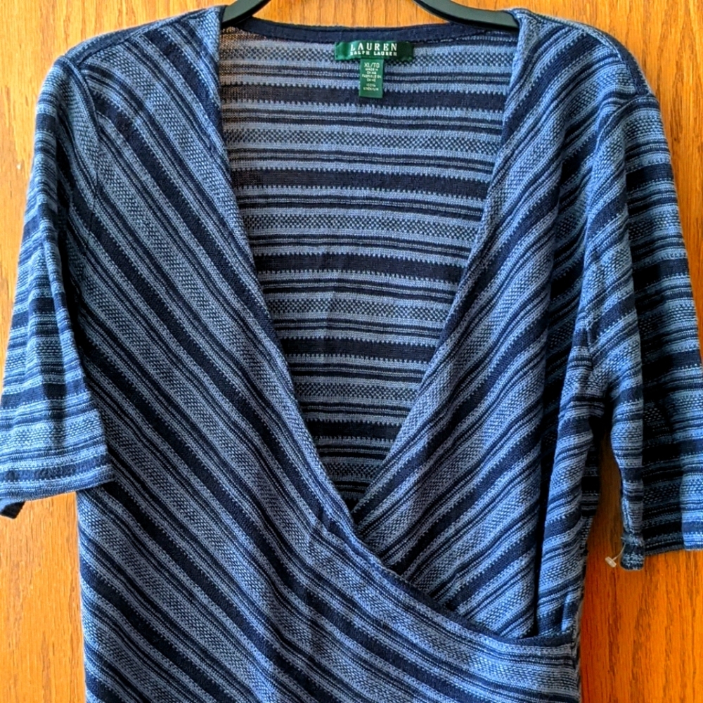 Nwot XL RalphLauren blue short sleeve wrap sweater